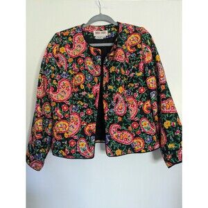Maggy London Paisley Print Quilted SILK Jacket Size 8 Vintage
